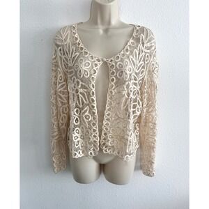 ETHOS Vintage 100% Silk Hand Crocheted Beaded Cardigan Top XL Ivory Bridal